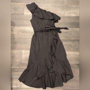 Adrianna Papell Black Ruffled High Low Dress